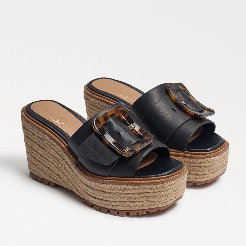 Sam Edelman Livi Espadrille Wedge Sandal-Black Leather Sam Edelman Livi Espadrille Wedge Sandal-Black Leather