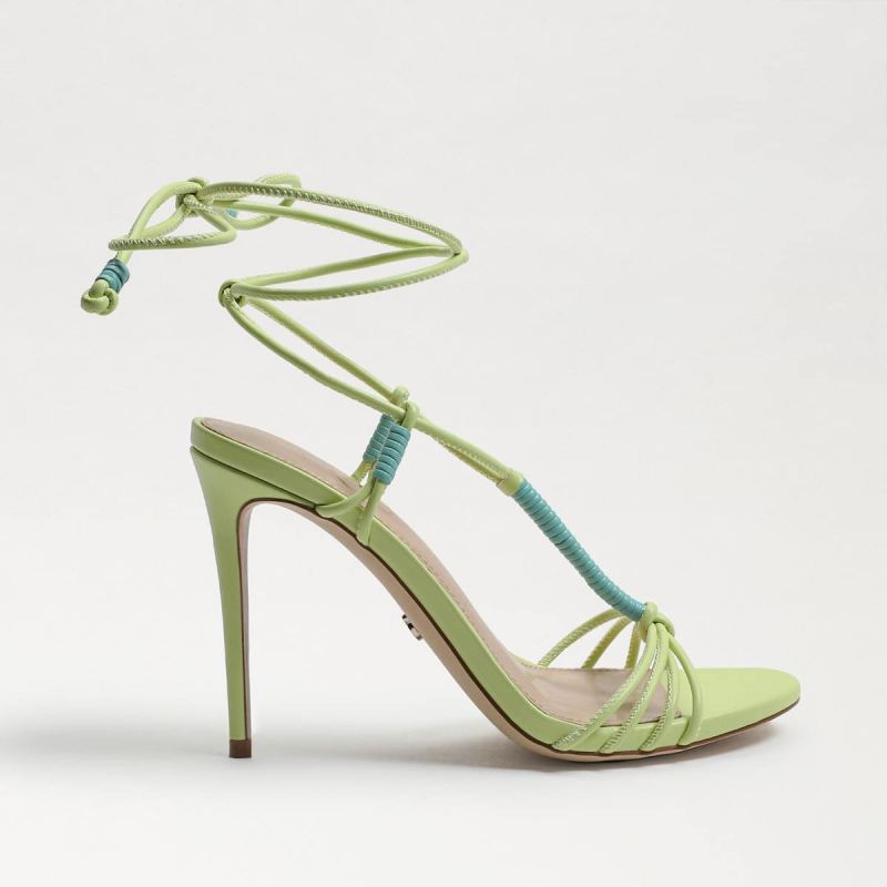 Sam Edelman Safiya Lace Up Stiletto Heel-Kiwi/Rio Blue Leather