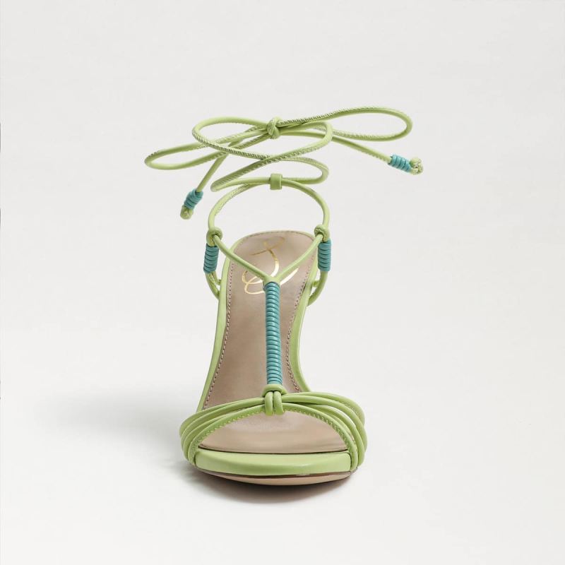 Sam Edelman Safiya Lace Up Stiletto Heel-Kiwi/Rio Blue Leather