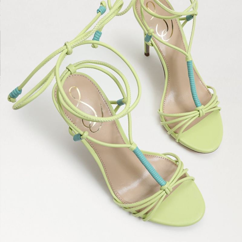 Sam Edelman Safiya Lace Up Stiletto Heel-Kiwi/Rio Blue Leather