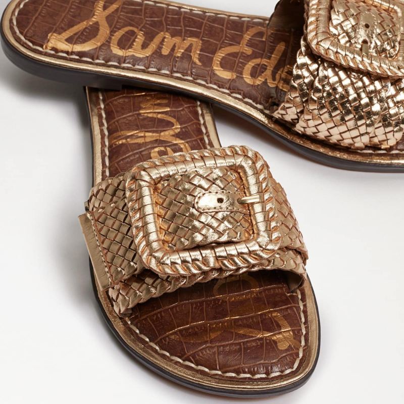 Sam Edelman Gabriela Woven Slide Sandal-Gold Leather
