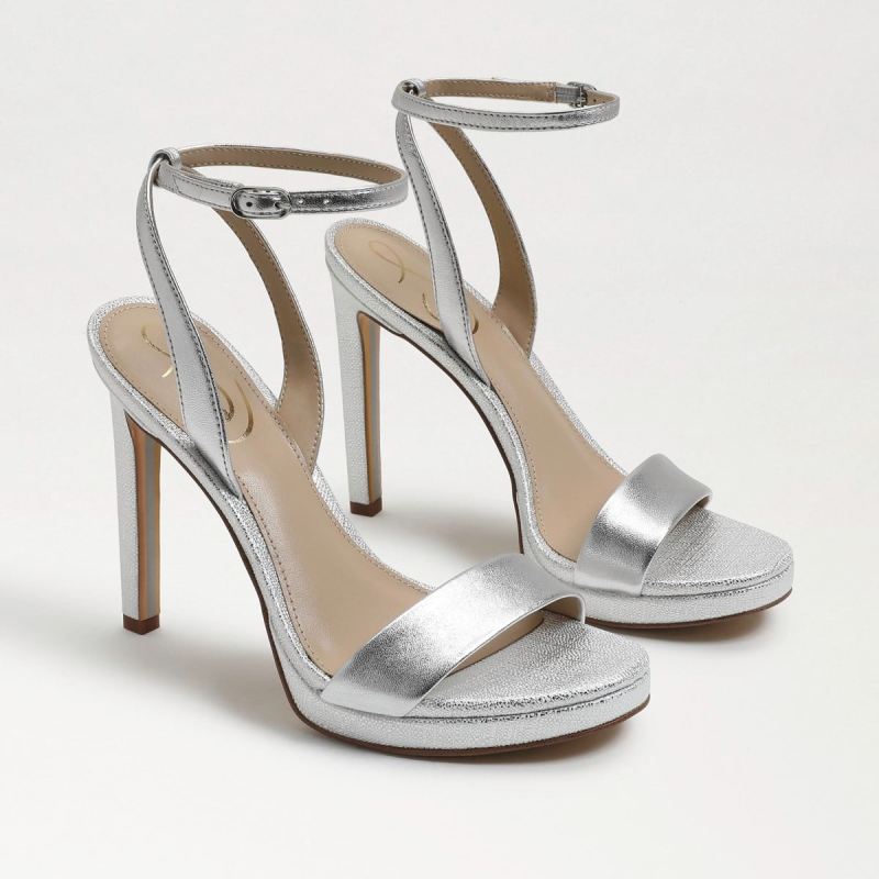 Sam Edelman Jade Ankle Strap Heel-Soft Silver Leather - Click Image to Close
